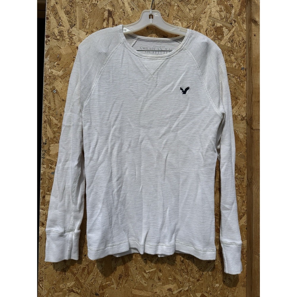 VTG American Eagle Vintage Fit Thermal Shirt Men's Medium Cream Waffle Knit Y2K